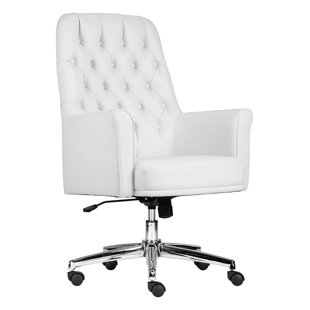 Tufted White Desk Chairs You Ll Love Wayfair Cisbrough Mid Back Traditional Tufted Swivel Office Chair