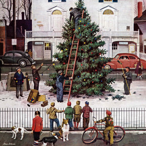 Tree in Town Square by Stevan Dohanos Painting Print on Wrapped Canvas