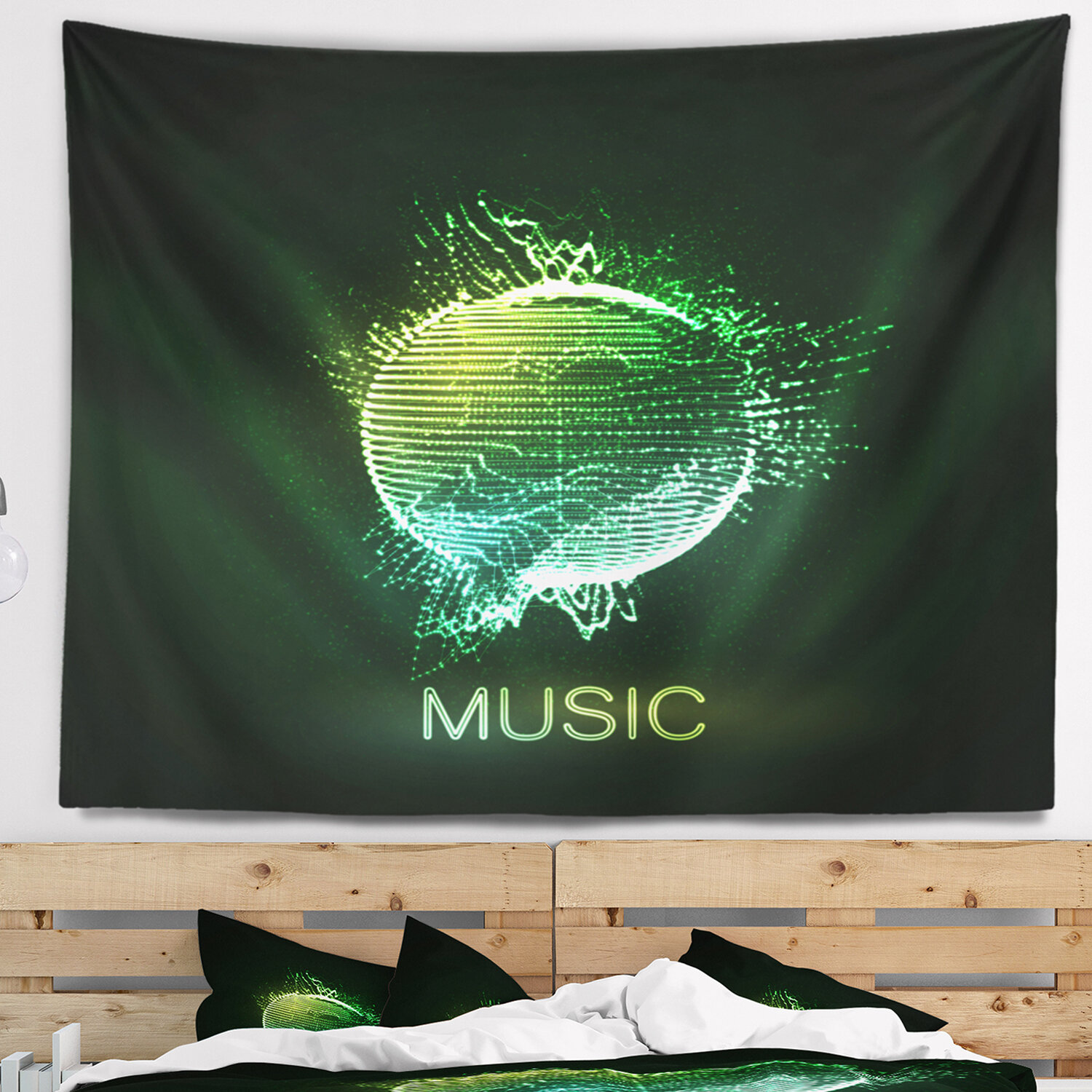 East Urban Home Abstract Green Music Neon Sign Tapestry | Wayfair