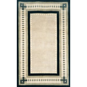 Palermo Modern Border Hand Knotted Wool Ivory Area Rug