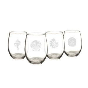 21 Oz. Seashell Stemless Wine Glasses (Set of 4)