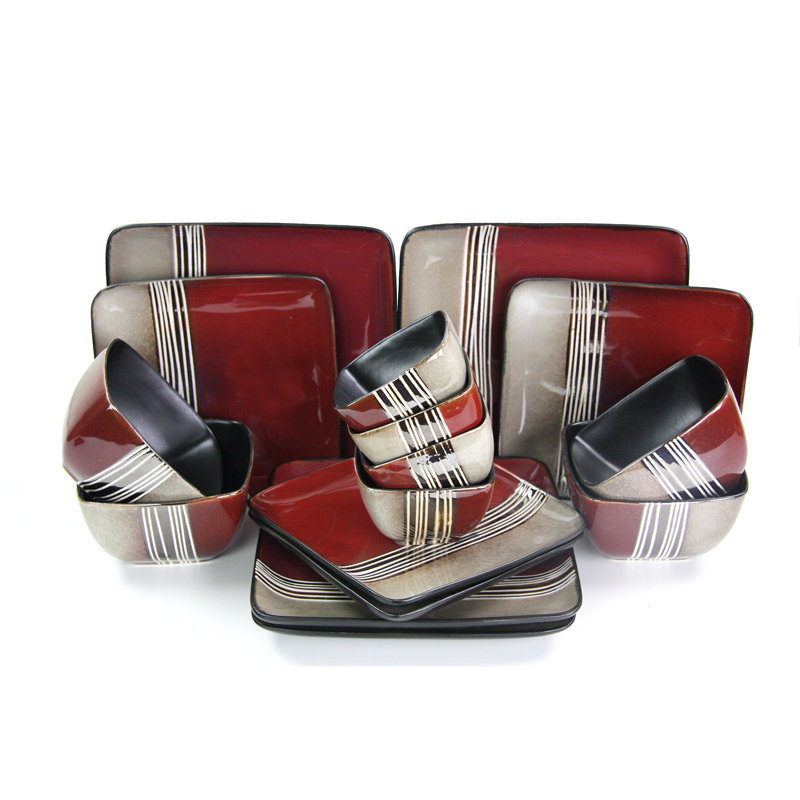 Elama Downtown Loft Stoneware Double Bowl 16 Piece