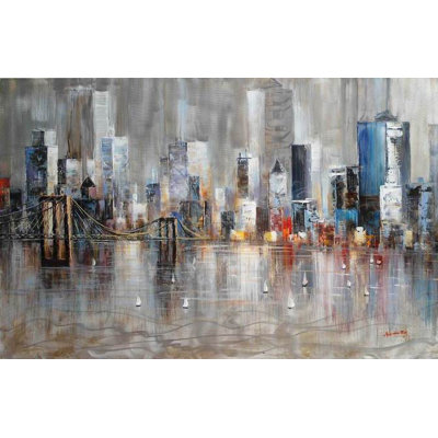 latitude run abstract city harbor painting on canvas wayfair