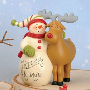 Happiest Holiday Snowman and Reindeer Figurine