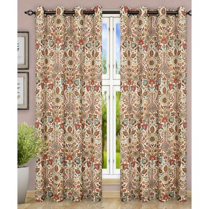 Adelle Jacobean Top Nature / Floral Semi-Sheer Grommet Curtain Panels (Set of 2)