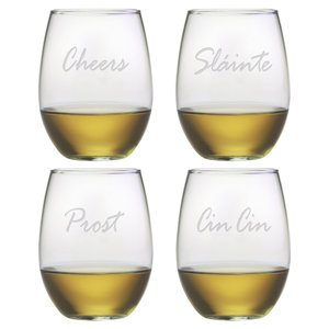 4 Piece Cheers 21 Oz. Stemless Wine Glass Set