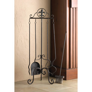 Fleur De Lis 5 Piece Iron Fireplace Tool Set