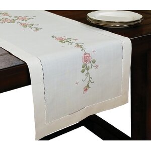Roses Embroidery with Hand Rendered Cutwork Table Runner