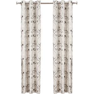 Samia Scroll Damask Sheer Grommet Single Curtain Panel