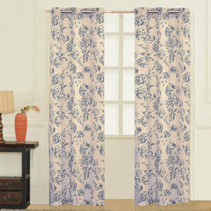 Fiona Nature/Floral Semi Sheer Grommet Curtain Panels (Set of 2)