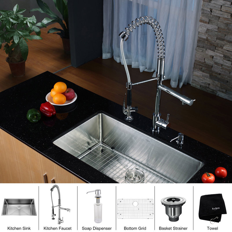 Kraus 32" x 19" Undermount Kitchen Sink with Faucet and Soap Dispenser