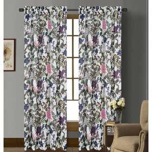 Woodland Nature/Floral Sheer Rod Pocket Curtain Panels (Set of 2)