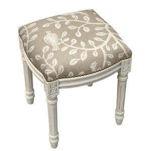 Birds and Vines Linen Upholstered Vanity Stool