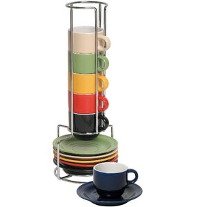 6 Piece Colorful Stacking Espresso Cup and Saucer Set