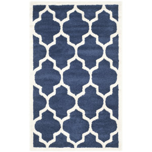 Maritza Geometric Navy/Beige Indoor/Outdoor Area Rug