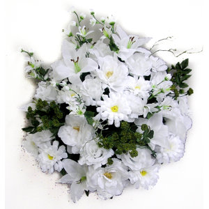 Artificial Rose, Lily, Zinnia, Queen Anne's Lace Mixed Flower Bush with Greenery