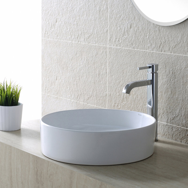 KCV140CH,SN Kraus Ceramic Ceramic Circular Vessel Bathroom Sink