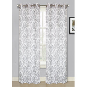 Thalia Damask Semi Sheer Grommet Panel Pair (Set of 2)