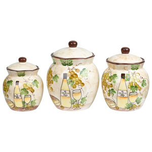 Grape Ceramic Deluxe 3 Piece Kitchen Canister Set