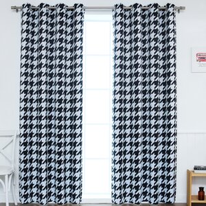 Meagan Houndstooth Printed Room Darkening Geometric Semi-Sheer Thermal Grommet Curtain Panel (Set of 2)