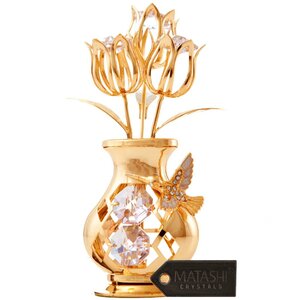 24K Gold Plated Crystal Studded Flower Figurine