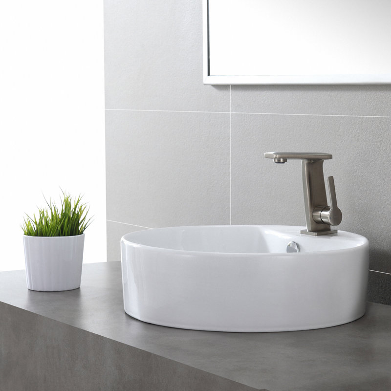 Kraus Ceramic Ceramic Circular Vessel Bathroom Sink with Overflow