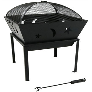 Stars and Moons Steel Wood Fire Pit with Spark Screen