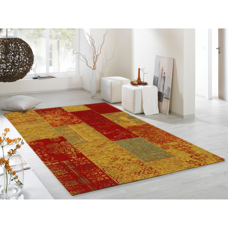 House Additions Rosmore Velour Red/Yellow Area Rug & Reviews Wayfair