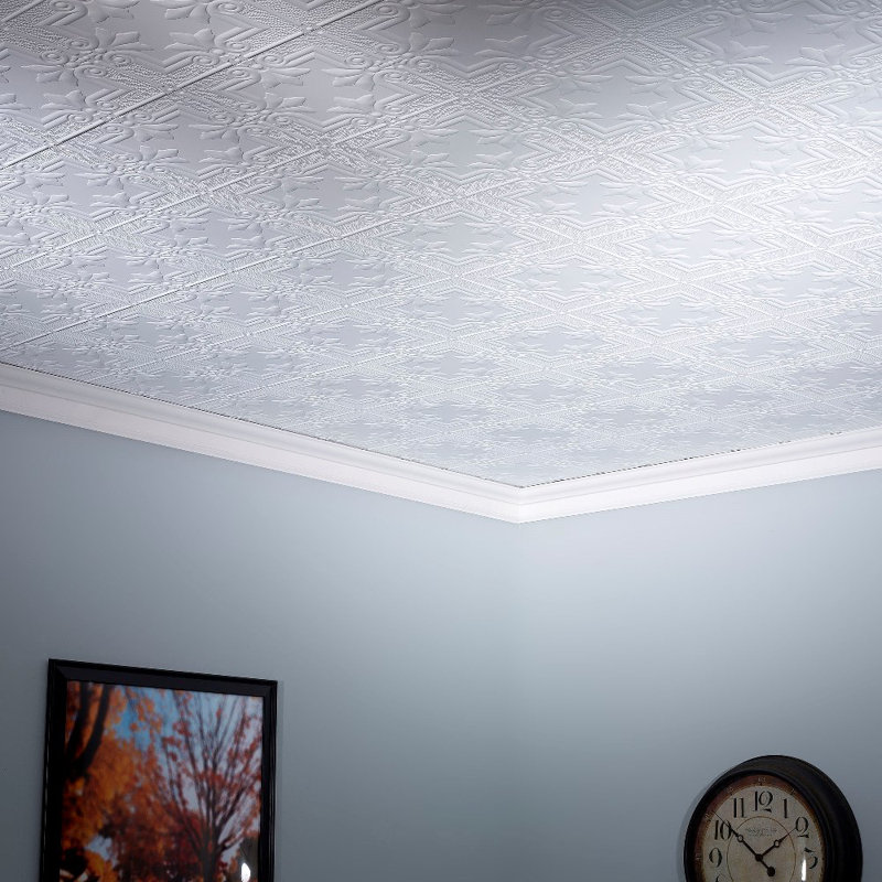 Fasade Regalia 2 Ft X 4 Glue Up Ceiling Tile In Gloss White Glue Up Ceiling Tile In Gloss White