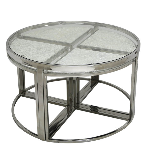 Mercer41 Holly Gl Coffee Table With Nested Stools Wayfair Co Uk