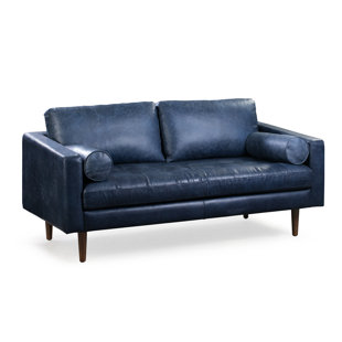 Cateline Blue Leather Sofa Wayfair