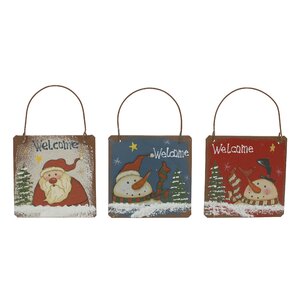 Christmas Holiday Snowman and Santa Winter 3 Piece Welcome Sign Set