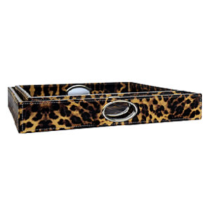 2 Piece Leopards Pattern MDF Square Tray Set