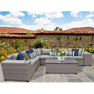 Florence Outdoor Wicker 9 Piece Deep Seating Group with Cushion