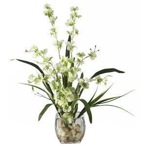 Liquid Illusion Dancing Lady Silk Orchids in Green with Vase