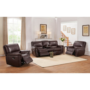 Deverell 3 Piece Leather Reclining Living Room Set by World Menagerie
