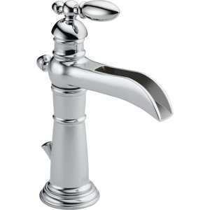 Victorian Single Hole Bathroom Channel Spout Faucet with Metal Pop-Up Drain and 3-Hole Cover Plate