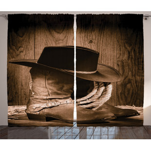 Rustic Western Curtains Wayfair Western Wild West Themed Cowboy Hat And Old Ranching Rope On Wooden Display Rodeo Style Graphic Print Text Semi Sheer Rod Pocket Curtain Panels Set Of 2