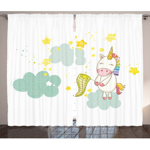 Boy Nursery Curtains Wayfair Matteo Unicorn Baby Sitting On Fluffy Clouds And Hunting Nursery Imagegraphic Print Text Semi Sheer Rod Pocket Curtain Panels Set Of 2