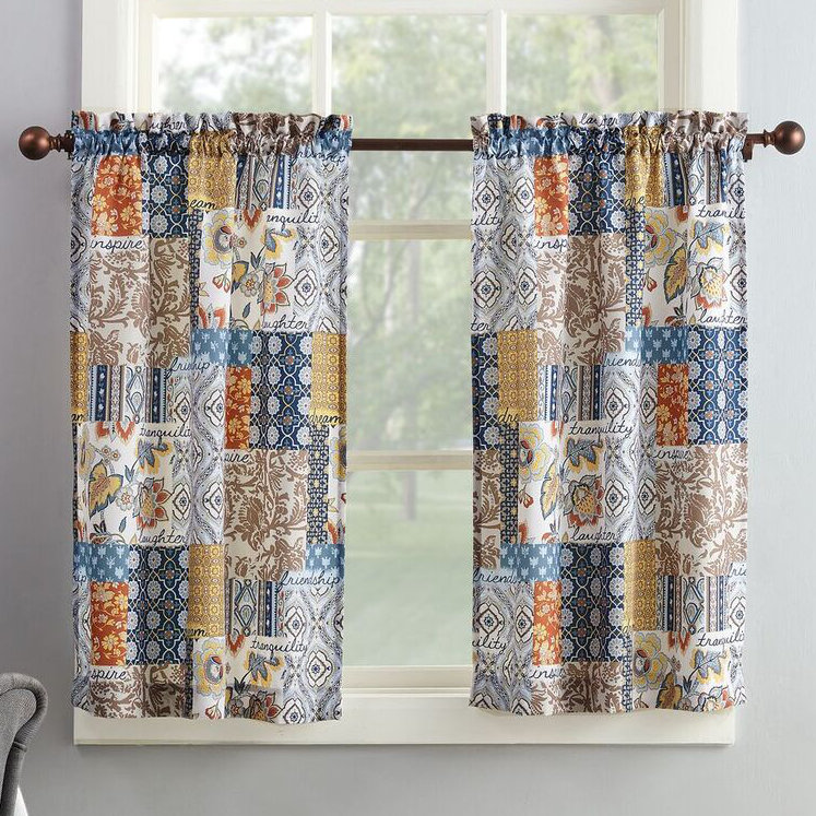 No. 918 Patchwork Print Microfiber 3Piece Kitchen Curtain
