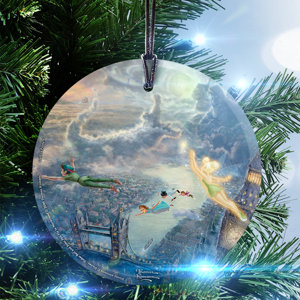 Disney Thomas Kinkade (Tinker Bell and Peter Pan Fly to Neverland) StarFire Prints Glass Hanging Ornament