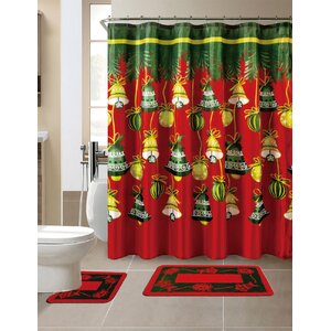15 Piece Christmas Shower Curtain Set with 12 Hooks
