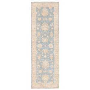 Vegetable Dye Hand-Knotted Blue/Ivory Area Rug