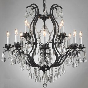 Alvan 12-Light Wrought Iron Base Crystal Chandelier