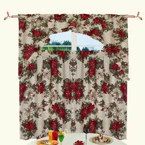Seasonal Garden Holiday Kitchen Curtain Valance and Tier Set