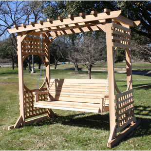 Two Person Porch Swings You Ll Love Wayfair Donath Cedar Arbor Porch Swing With Stand