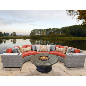 Florence Outdoor Wicker 6 Piece Fire Pit Seating Group with Cushion