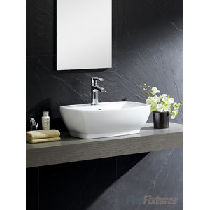 Modern Vitreous Rectangular Vessel Bathroom Sink with Overflow