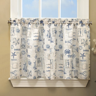 Beach Theme Kitchen Curtains Wayfair By The Sea Printed Ocean Beach Kitchen Tier Curtain Set Of 2