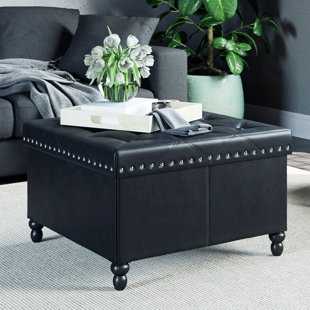 Black Leather Tufted Ottoman Wayfair Quickview